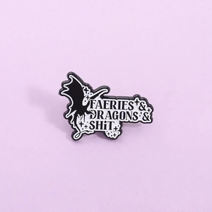 Faeries & Dragons & Shit Enamel Pin Creative Black White Dragon Silhouette Enamel Brooch Personalized Alloy Metal Badge