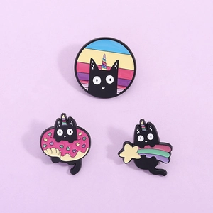 Creative Rainbow Shooting Star Black Cat Caticorn Enamel Brooch Zinc Alloy Cartoon Animal Badge For Clothing Bag Decor Unisex