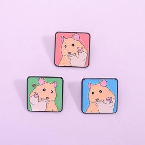 Cute Cartoon Hamster Enamel Pins Zinc Alloy Animal Badges Creative Hamster Gesture Square Brooches Fashion Jewelry For Kids Gift