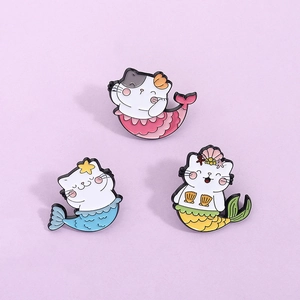 Broche en Émail de Chat Sirène de Dessin Animé en Alliage de Zinc Épingle d'Animal Mignon pour Sac à Dos Vêtements Chapeau