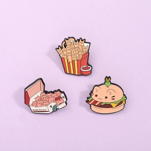Creative Cartoon Cat Fast Food Enamel Brooch Pins Cute Kitten Nuggets Burger Fries Cat Shape Alloy Badge Jewelry Gift