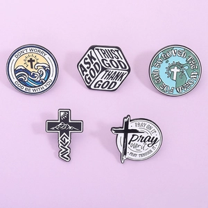 Christian Religious Enamel Pin Set Alloy Painted Cross Earth Wave Inspirational Quotes Brooch For Clothes Backpack Jewelry