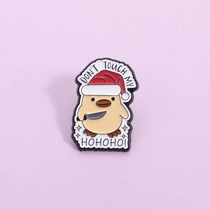Christmas Cartoon Yellow Duck Enamel Brooch Funny Knife Holding Chick Zinc Alloy Badge Personalized Enamel Pin Clothing Accessories Gift