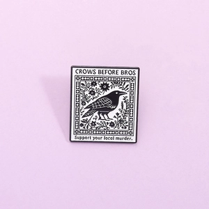 Gothic Dark Crow Enamel Pin Brooch Black And White Zinc Alloy Badge With Floral Pattern Crow Before Bros Slogan For Clothes Bags