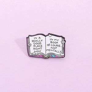 Cartoon Book Shape Enamel Pin Zinc Alloy Brooch With Humorous Inspirational Quotes In A Really Good Place Badge For Clothes Backpack