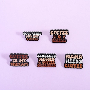 Funny Coffee Slogan Enamel Pin Badge Set Zinc Alloy Cartoon Coffee Bean Lapel Pins For Women Men Clothing Bags Decorative Accessory