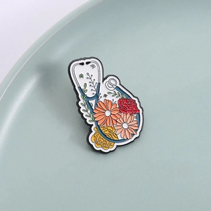 Artistic stethoscope enamel pin with colorful floral decorations for medical professionals