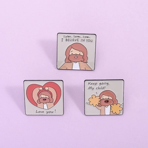 Broche en Émail Carrée Jésus Dessin Animé Badge en Alliage de Zinc avec Citation Inspirante Accessoire pour Vêtements Sac