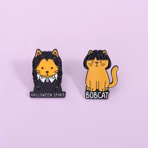Cartoon Orange Cat Enamel Pin Creative Wednesday Cat Halloween Spirit Bobcat Badge Zinc Alloy Brooch Jewelry Gift
