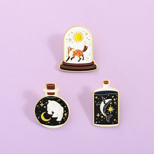 Creative Cartoon Animal Enamel Brooch Pin Zinc Alloy Fox Bear Whale Starry Sky Celestial Bottle Badge For Clothes Gift