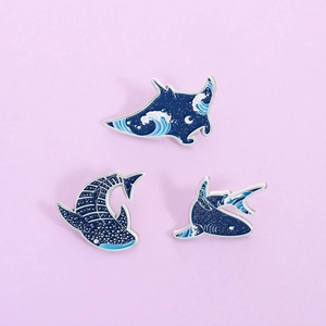 Broche en Émail Animal Marin Dessin Animé Alliage de Zinc Requin Baleine Manta Vague Océan Ciel Étoilé Paillettes Badge Bijou