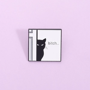 Funny Black Cat Peeping Enamel Brooch Personalized Square Zinc Alloy Cartoon Animal Badge Pin For Clothing Bags Jewelry