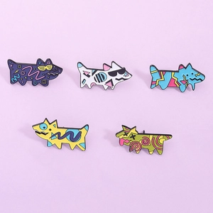 Mignonne Broche en Émail de Chien de Dessin Animé en Alliage de Zinc Épingles d'Animaux Pop Art Badge Géométrique pour Sac à Dos Vêtements Femme Homme