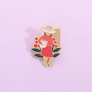 Broche en Émail Alliage de Zinc Cueilleur de Café du Yunnan Épinglette Robe Rouge Badge Métallique pour Décor de Vêtements