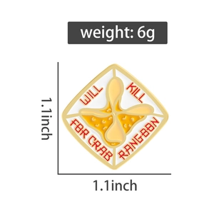 Detail view of Crab Rangoon enamel pin showing 1.1-inch size and 6g weight specs