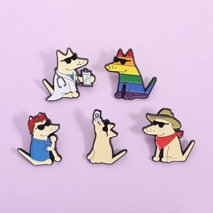 Cartoon Dog Enamel Pin Personalized Creative Animal Brooch With Sunglasses Zinc Alloy Enamel Badge For Backpack Clothing Decoration Gift
