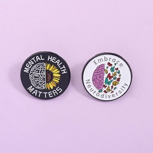 Mental Health Matters Enamel Pin Embrace Neurodiversity Brain Sunflower Butterfly Zinc Alloy Round Brooch Badge Jewelry Gift