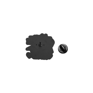 Detailed back view of black enamel ADHD pin showing alloy metal needle and rubber clutch