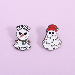 Cartoon Christmas Enamel Brooch Pin Zinc Alloy Snowman And Ghost Happy Holidays Badge Jewelry For Backpack Clothing Decor