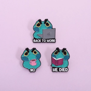 Funny Cartoon Frog Enamel Pin Set Back To Work No He Died Mood Brooches Zinc Alloy Lapel Pins For Backpack Hat Jewelry Gift