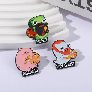 Lot de broches émaillées artistiques drôles avec Pigcasso et Van Ghost pour vestes