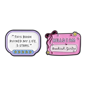 Funny enamel book pins set with This Book Ruined My Life and Bookish Girlie design