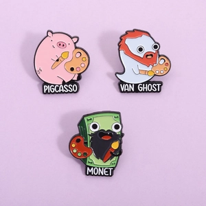 Broches en Émail Série Peinture à l'Huile d'Art Créatif Alliage de Zinc Pigcasso Van Ghost Monet Badges Artistiques Épingles en Métal Amusantes