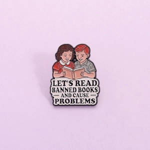 Retro Zinc Alloy Enamel Pin Cute Kids Reading Books Brooch With Slogan Let's Read Banned Books Badge For Clothes Backpack