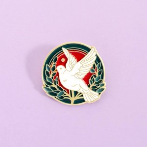 Pin's en Émail Colombe de la Paix Pigeon Blanc Branche d'Olivier Badge Rond en Métal Alliage de Zinc Broche Animale