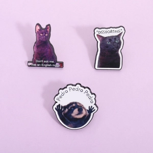 Funny Cartoon Meme Enamel Pins Funny Dissociating Cat Raccoon Metal Badge Pins For Clothing Backpack Decoration Cute Brooch Jewelry