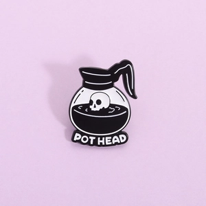 Creative Skeleton Coffee Pot Enamel Pin Pot Head Lettering Zinc Alloy Gothic Brooch Badge For Clothing Bags Decoration Unisex Accessory