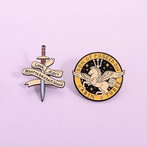 Fantasy Film Inspired Enamel Pin Set Alloy Sword Ribbon Round Shield Brooch Pegasus Trident Magic Hero Badge Jewelry For Clothes Bag Decoration