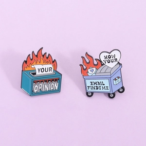 Funny Dumpster Fire Enamel Pin Cartoon Blue Trash Can Shredder Zinc Alloy Brooch Badge For Office Daily Unisex Jewelry