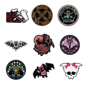 Creative bat series enamel pins collection with gothic and military theme designs