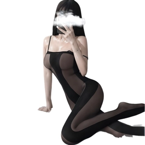 Sultry black sheer mesh teddy lingerie with a slim strap design and cutout details