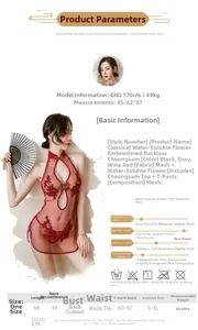 Tableau des tailles pour l'ensemble de lingerie sexy en maille rouge de style Qipao