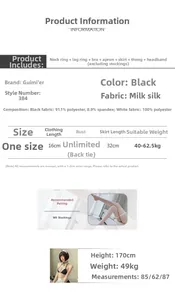 Detailed size chart for lace maid lingerie set including fabric and measurement guide
