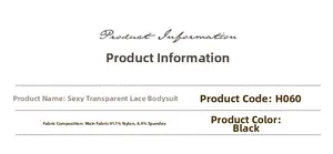 Lace bodysuit size chart and material details with 91.1% nylon and 8.9% spandex