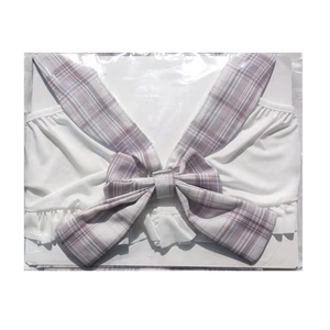 Japanese JK style school uniform top with purple plaid bow tie and pleated details