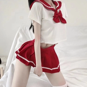 Costume d'écolière uniforme marin japonais avec jupe plissée rouge et haut blanc