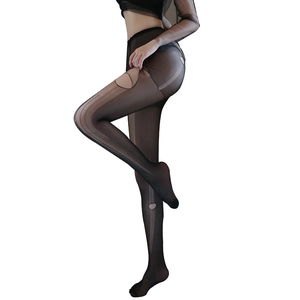 Medias negras transparentes para mujer con rayas verticales y detalles de aberturas
