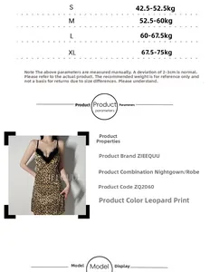 Detailed size chart for leopard print velvet nightgown set with fur trim detail