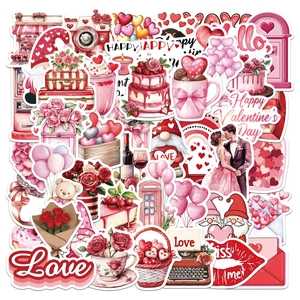 Valentine's Day Stickers Set Waterproof PVC Love Heart Rose Pattern DIY Laptop Luggage Decals Romantic Cartoon Journaling Scrapbooking Decor