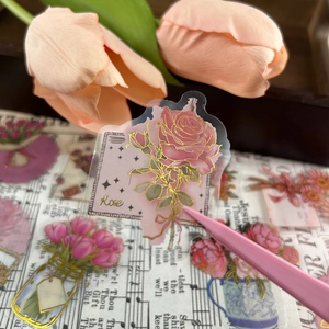 Artistic PET flower stickers with gold foil rose designs for creative DIY journals