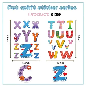 Set of 8 waterproof colorful alphabet stickers for DIY scrapbooking sized 4.3x6.3 inches