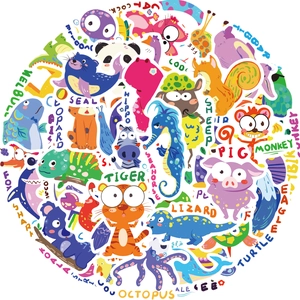 Vibrant set of 50 cartoon animal graffiti stickers for DIY laptop and guitar decoration