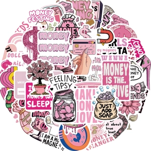 50 pieces of pink aesthetic money stickers with dollar signs for water bottles and scrapbooks