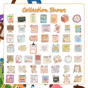 Collection shows of 50 colorful cartoon motivational stickers for phone case decor