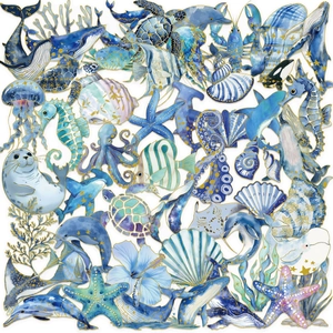 50 pieces of gold foil marine stickers featuring whales and dolphins for DIY decor
