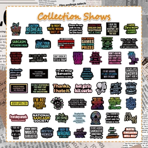 Variety of funny sarcasm quote stickers for water bottles and laptops on vintage background